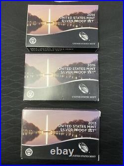 2013, 14, 15 US Mint SILVER Proof Sets Run with COA's SILVER SETS 3 In A Row