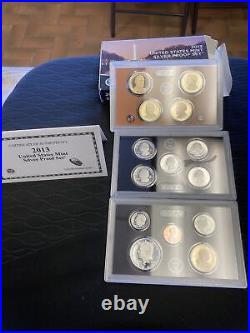 2013, 14, 15 US Mint SILVER Proof Sets Run with COA's SILVER SETS 3 In A Row