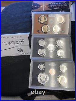 2013, 14, 15 US Mint SILVER Proof Sets Run with COA's SILVER SETS 3 In A Row