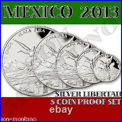 2013 MEXICO SILVER LIBERTAD 5 COIN PROOF SET Mint Fresh in Original Capsules