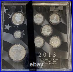 2013-S LIMITED EDITION SILVER PROOF SET With BOX & COA FREE U S SHIPPING