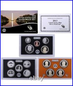 2013-S US Mint Silver Coin Proof Set Original Box and COA. 14 Coins