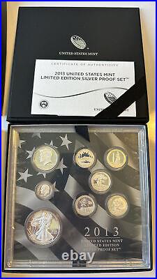 2013 U. S. Mint Limited Edition Silver Proof Set 8 Coins With Box & COA