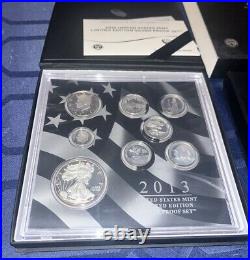 2013 US Mint Limited Edition Silver Proof Set 8 Coins with Box COA and Sleeve