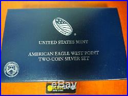 2013 W Reverse Proof & Enhanced Silver Eagle 2 Coin West Point Set With Box/coa