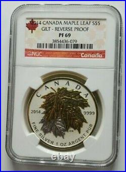 2014 Canada Silver Maple Leaf Gilt Reverse Proof Set NGC Set of 5 Coins