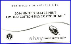 2014 Limited Edition Silver Proof Coin Set United States Mint OGP Eagle G86