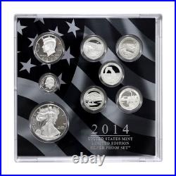 2014 Limited Edition Silver Proof Set Black Box & COA 7 Coins and Silver Eagle