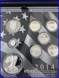 2014 S LIMITED EDITION SILVER PROOF SET (8) COINS U. S. MINT OGP With BOX & COA