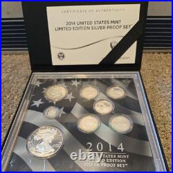 2014 U. S. Limited Edition Silver Proof Set 8 Coins Orig. Sleeve, Box & Coa