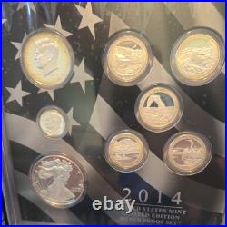 2014 U. S. Limited Edition Silver Proof Set 8 Coins Orig. Sleeve, Box & Coa