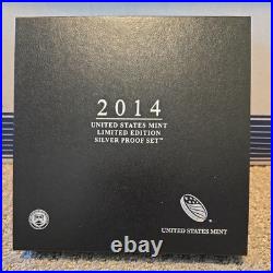 2014 U. S. Limited Edition Silver Proof Set 8 Coins Orig. Sleeve, Box & Coa