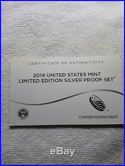 2014 U. S. Mint Limited Edition SILVER Proof Set 8 Silver Coins with COA