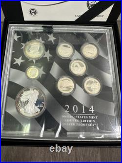 2014 Us Mint Limited Edition Silver Proof Set? 8 Coin Set? Box & Coa Sae Toned