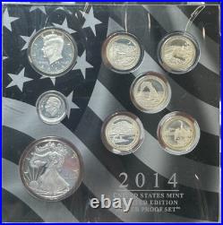 2014 Us Mint Limited Edition Silver Proof Set Box And Coa