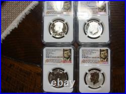 2014 W Reverse Proof Silver Kennedy Ngc Pf70 Sp70 Er 50th Anniversary 4 Coin Set