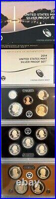 2014 through 2018 Silver Proof Sets With Boxes/COAs FIVE Sets