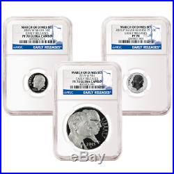 2015 Proof Silver March of Dimes 3pc. Set NGC PF70 Early Releases Blue ER Label
