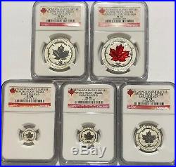 2015 Reverse Proof Silver Canada Maple Leaf Ngc Pf70 Early Releases 5 Coin Set