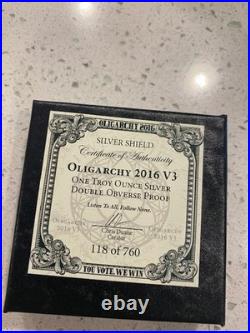 2016 1OZ Oligarchy Proof Set Silver Shield V1, V2, V3 Matching #118 Numbers