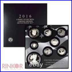 2016-S Limited Edition Silver 8-Coin Proof Set Box and CoA