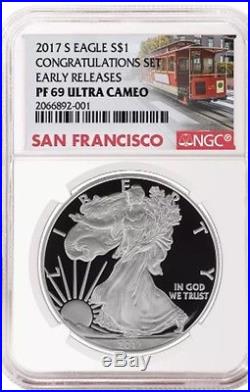 2017 S Proof American Silver Eagle Congratulations Set NGC PF 69 UC Trolley ER