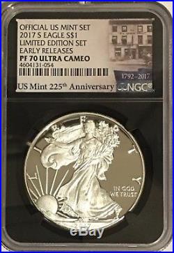 2017 S Proof Silver Eagle Limited Edition Set Ngc Pf70 Er Ultra Cameo Retro 225