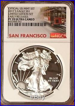 2017 S Proof Silver Eagle Limited Edition Set Ngc Pf70 Er Ultra Cameo Trolley