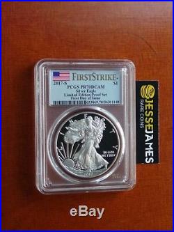 2017 S Proof Silver Eagle Pcgs Pr70 Dcam First Day Issue'limited Edition Set
