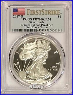 2017 S Proof Silver Eagle Pcgs Pr70 First Day Flag Limited Edition Proof Set