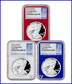 2017-W Proof Silver Eagle 3-Coin Set NGC PF70 UC FDI Red White & Blue SKU46469