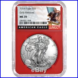 2018 $1 American Silver Eagle 3 pc. Set NGC MS70 Black ER Label Red White Blue