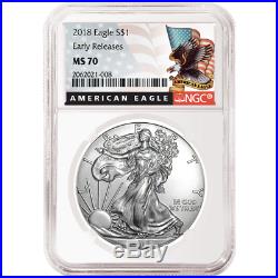 2018 $1 American Silver Eagle 3 pc. Set NGC MS70 Black ER Label Red White Blue