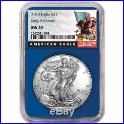 2018 $1 American Silver Eagle 3 pc. Set NGC MS70 Black ER Label Red White Blue