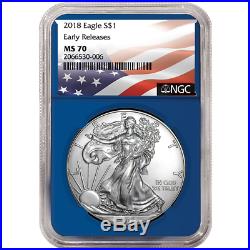 2018 $1 American Silver Eagle 3 pc. Set NGC MS70 Flag ER Label Red White Blue
