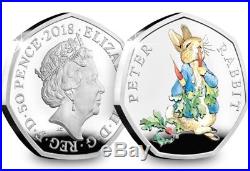 2018 Beatrix Potter Silver Proof Peter Rabbit 50p Coin In Colour ENGLAND