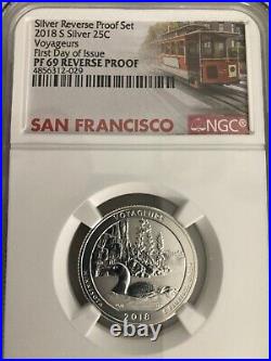 2018 S 25c Silver PF 69 Reverse Proof First day of issue 5 coin Set trolley labe