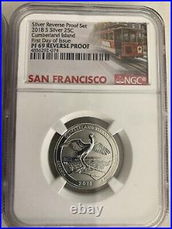 2018 S 25c Silver PF 69 Reverse Proof First day of issue 5 coin Set trolley labe