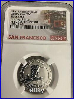 2018 S 25c Silver PF 69 Reverse Proof First day of issue 5 coin Set trolley labe