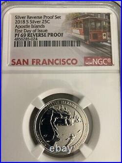 2018 S 25c Silver PF 69 Reverse Proof First day of issue 5 coin Set trolley labe