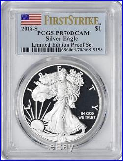 2018-S Silver Eagle Dollar PR70DCAM PCGS Limited Edition Proof Set FS Flag
