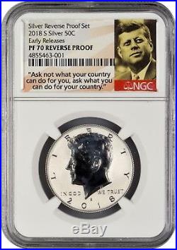 2018 S Silver Kennedy Half Dollar REVERSE PROOF Early Releases NGC PF70 (POR)