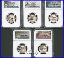 2018 S Silver Quarter Set (5 Pieces) REVERSE PROOF EARLY RELEASES NGC PF70