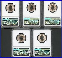 2018 S Silver Quarter Set (5 Pieces) REVERSE PROOF EARLY RELEASES NGC PF70