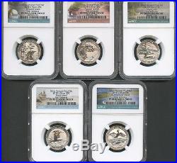 2018 S Silver Quarter Set (5 Pieces) REVERSE PROOF NGC PF70 FIRST RELEASES