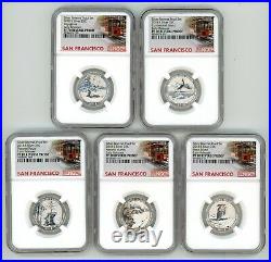 2018 S Silver Quarters Set 25c Reverse Proof Ngc Pf70 Early Releases Trolley R1