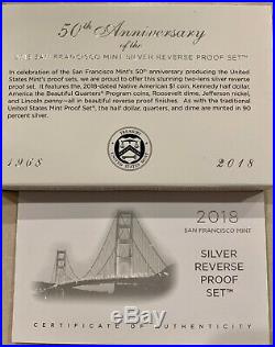 2018-S Silver Reverse Proof 10 coin Set withCoA & Original Packaging from US Mint