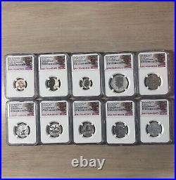 2018 S US Mint Silver Reverse Proof 10 Coin Set NGC PF70 First Day of Issue