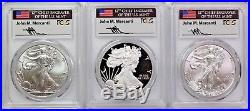 2018 Silver Eagle 3 Coin Set PCGS PR70/MS70/MS70 First Day of Issue Mercanti