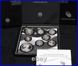 2018 Us Mint Limited Edition Silver Proof Set 8 Coin Box & Coa